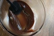 チョコと生クリームをゴムベラで混ぜ合わす